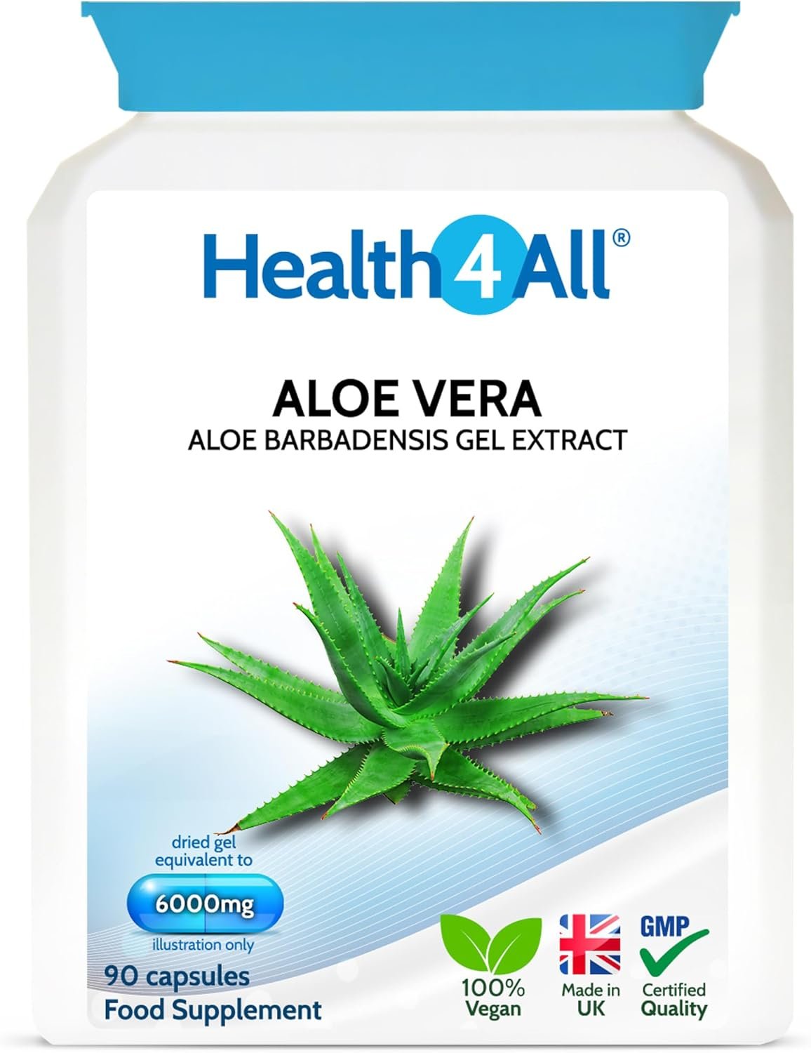 Health4All Aloe Vera Gel Extract 6000mg 90 Capsules, Digestive Health Detox Supplement, Support for Leaky Gut, Acid-Alkaline and pH Balance, Pure Vegan...