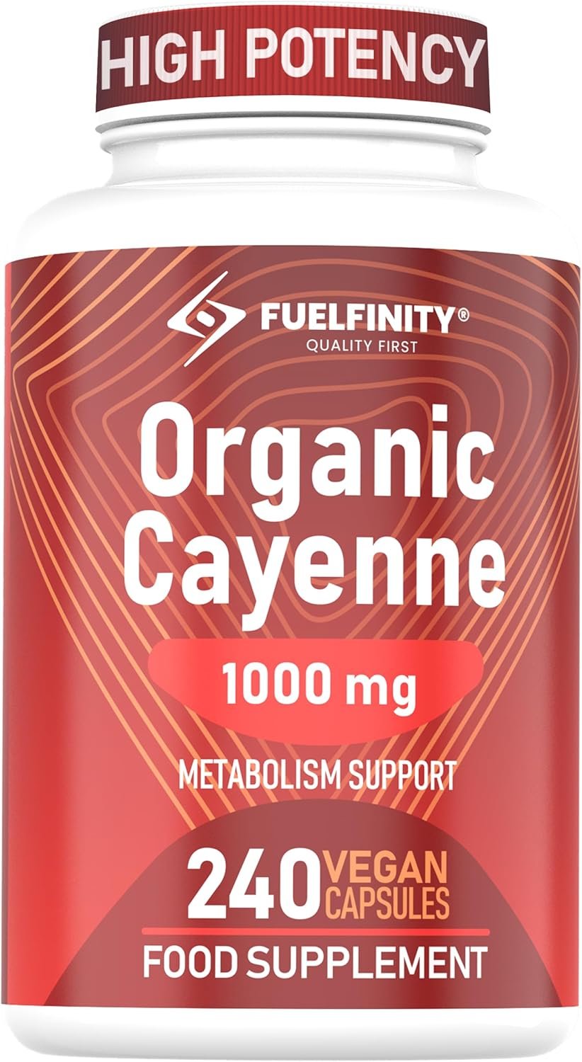 High Strength: Organic Cayenne Pepper Capsules - 1000mg Capsicum - 240 Capsules - Fat Management aid Loss - Cayenne Pepper Supplement - Vegan - FuelFinity®...
