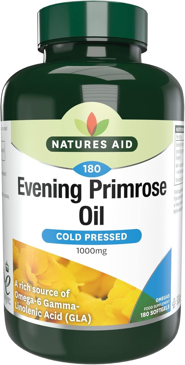 Natures Aid Evening Primrose Oil 1000mg – Cold Pressed Omega-6 GLA – Supports Hormonal Balance & Skin Health – High Strength Potency – Non-GMO,...
