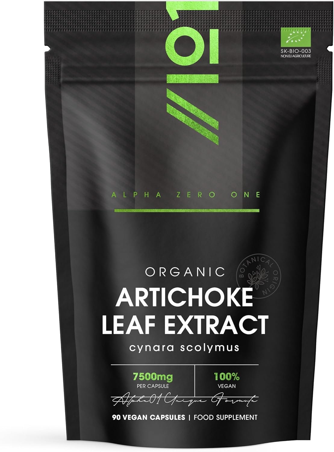 Organic Artichoke Extract 7500mg - High Strength Cynara Scolymus Supplement - 90 Vegan Capsules (3 Months Supply) - Resealable and Recyclable Pouch - by Alpha01