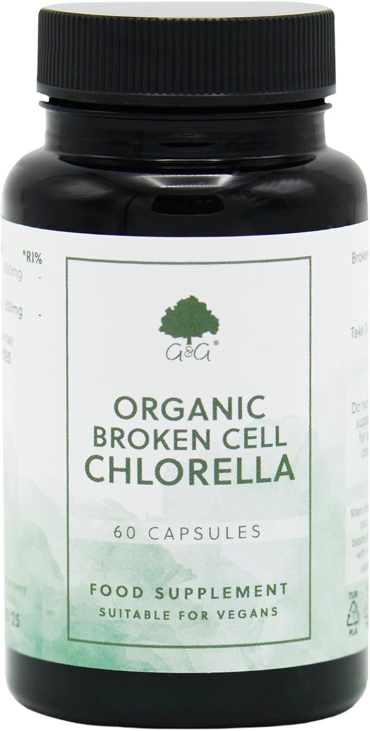 Organic Broken Cell Chlorella - 1200mg Organic Chlorella per 3 Capsule Dose - 60 Vegan Capsules - Non-GMO, Made in The UK by G&G Vitamins