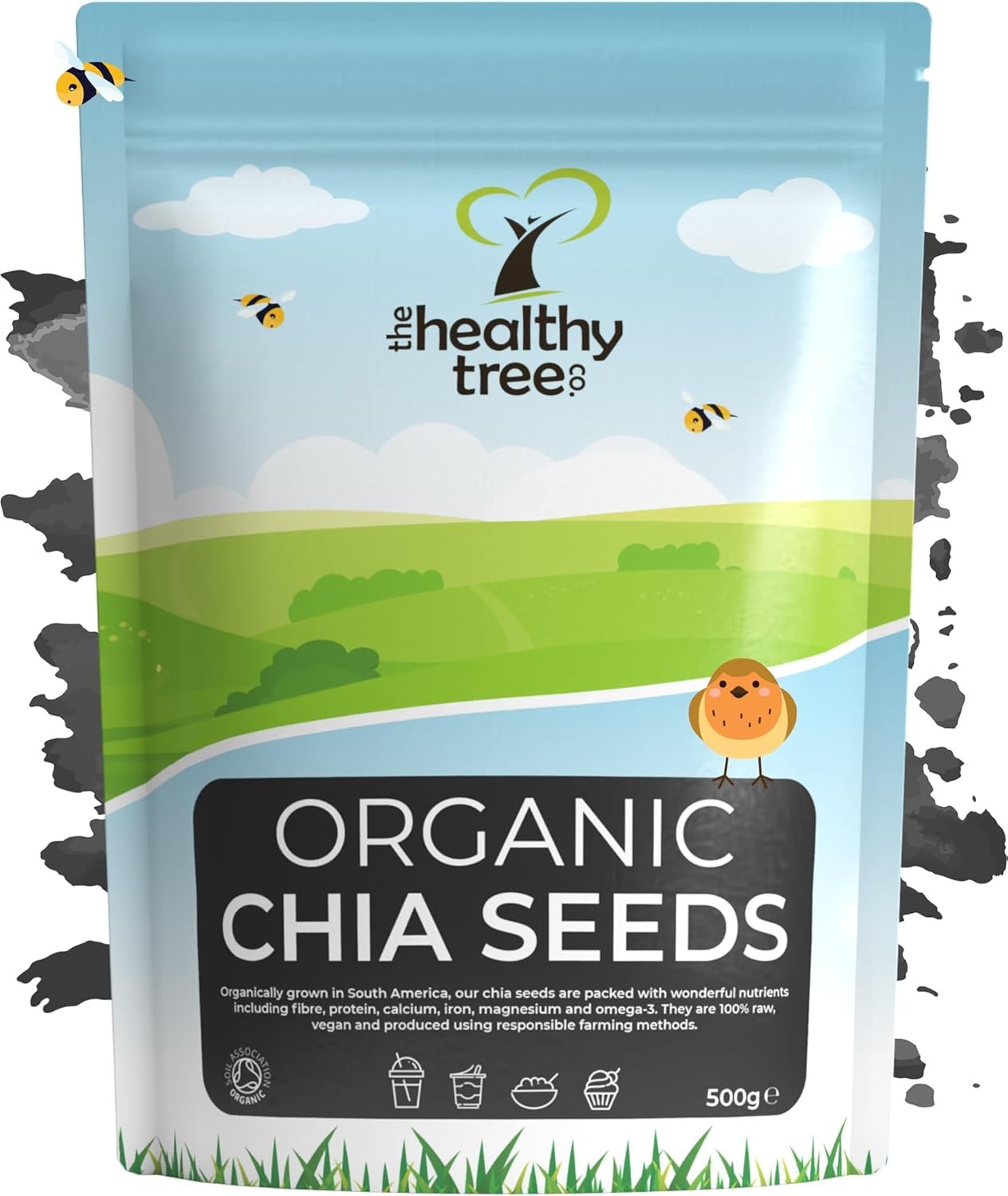 Organic Chia Seeds by TheHealthyTree Company. High in Fibre, Protein & Omega-3 - Raw, Vegan Chia Seeds 500g