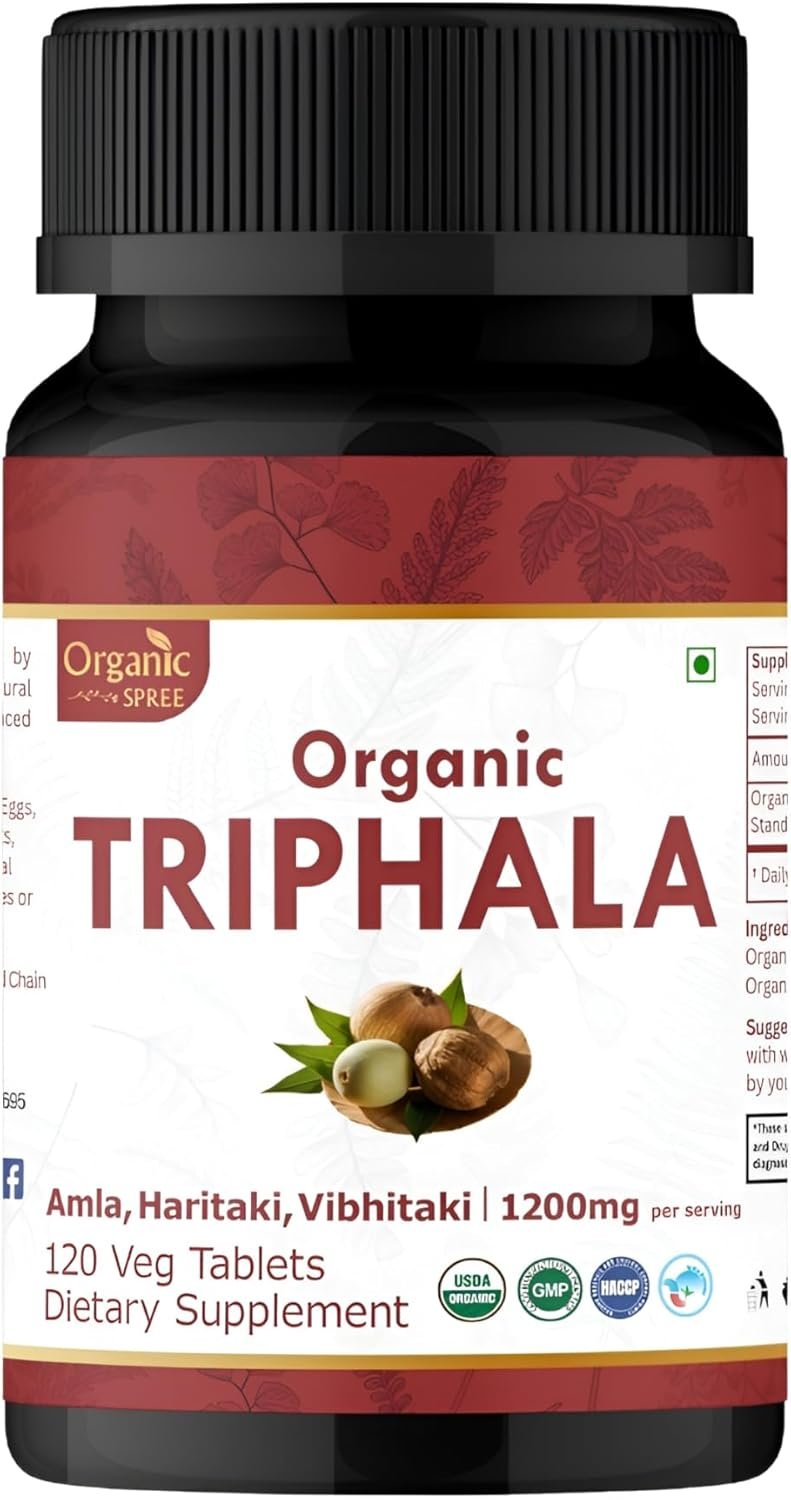 Organic Spree Triphala 120 Tablets | Amla, Haritaki & Bibhitaki | 1200mg per Serving | Organic and Natural | USDA Certified 120tab (1)