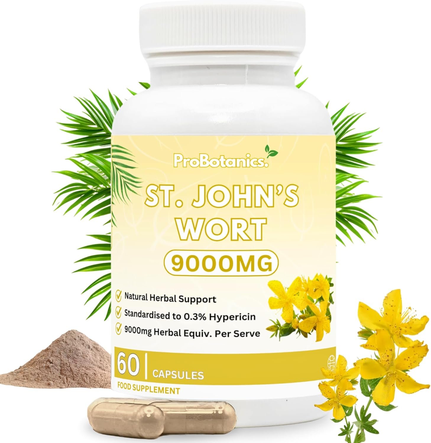ProBotanics St John’s Wort Capsules 900mg | Standardised 0.3% Hypericin Extract | Natural Herbal Supplement for Daily Wellness | 60 Vegan Capsules