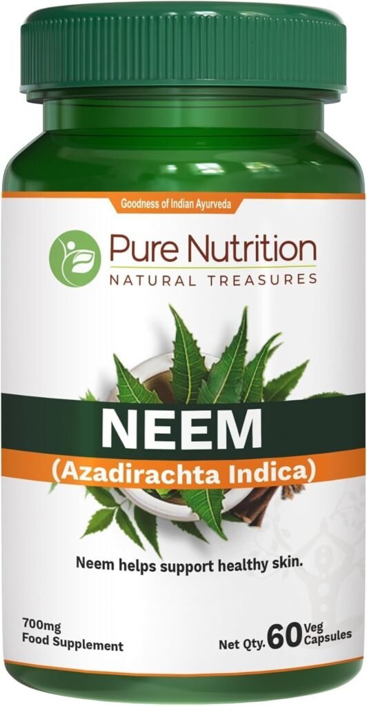Pure Nutrition Neem Extract Capsules - 700mg | 60 Caps | Each Capsule Offers Benefits Equivalent to 2600mg Neem Leaf and Bark Powder. Non GMO | Gluten Free...
