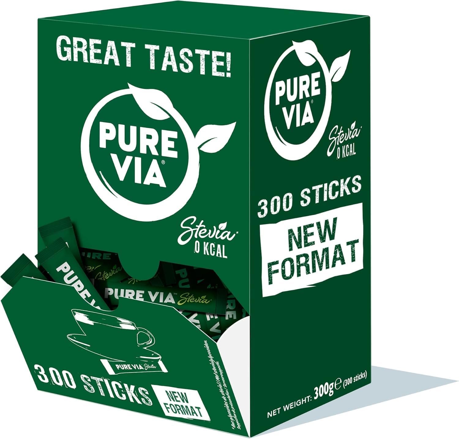 Pure Via Stevia Sticks - Zero Calories, Zero Sugar, 300 Sticks - Natural Alternative to Sugar | 300g
