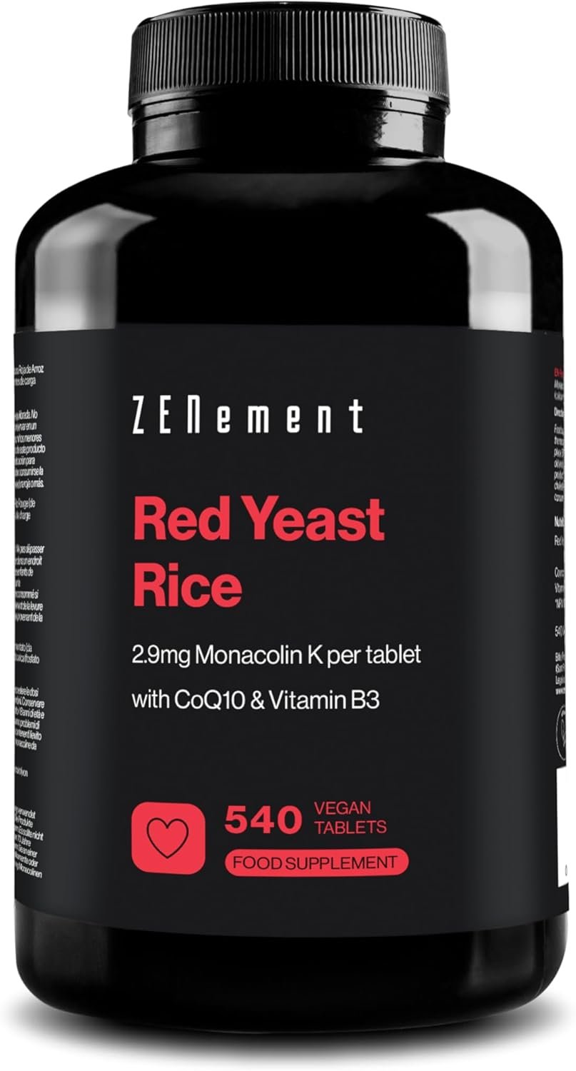 Red Yeast Rice, 540 Vegan Tablets | Provides 2.9mg Monacolin K, Enriched with Coenzyme Q10 and Vitamin B3 | Citrinin Free | Zenement