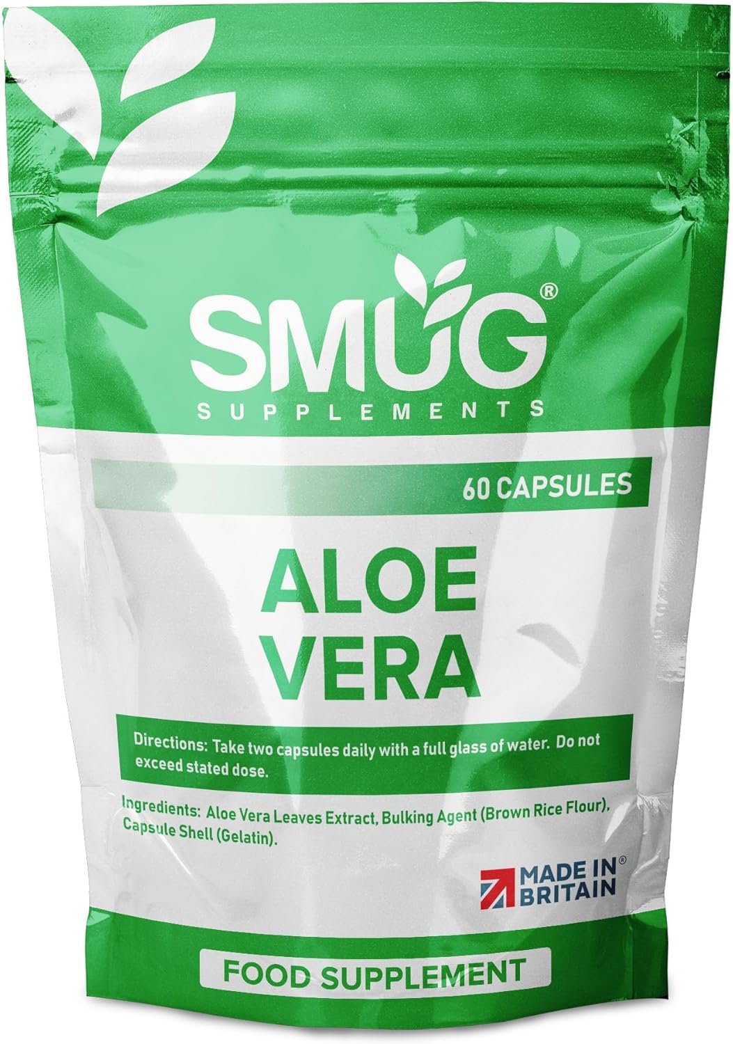 SMUG Supplements Aloe Vera - 60 Capsules - High Strength Natural Herb to Support Colon Cleanse and Detox - Two-a-Day - Equivalent to 12000mg Leaf Juice -...