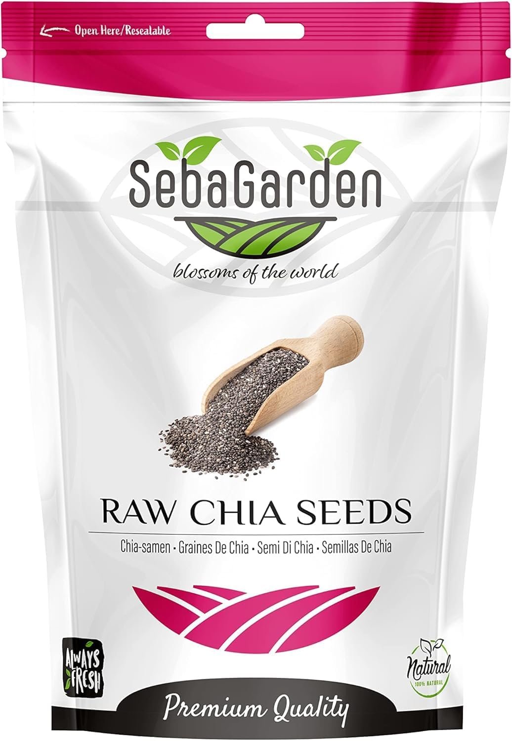 Seba Garden Premium Nutrient-Dense - Raw Black Chia Seeds with 5g Protein & 10g Fiber for Salads, Yogurt & Smoothies, Non-GMO, Vegan, Gluten-Free