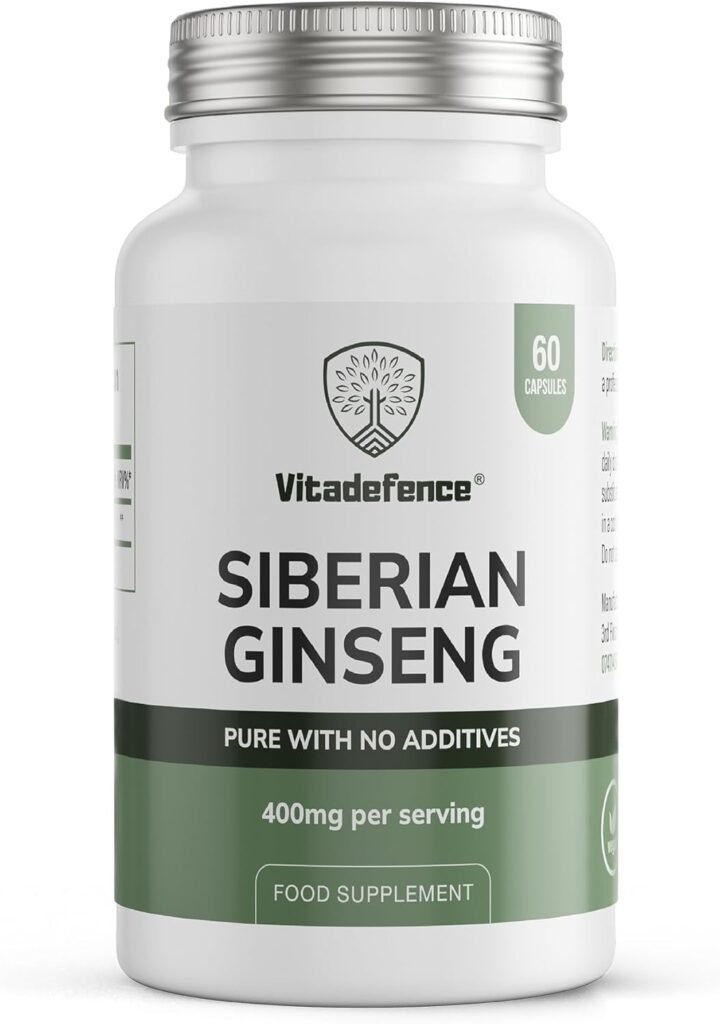 Siberian Ginseng 400mg – 60 Vegan Capsules Eleutherococcus senticosus Root Extract UK Made – Vitadefence