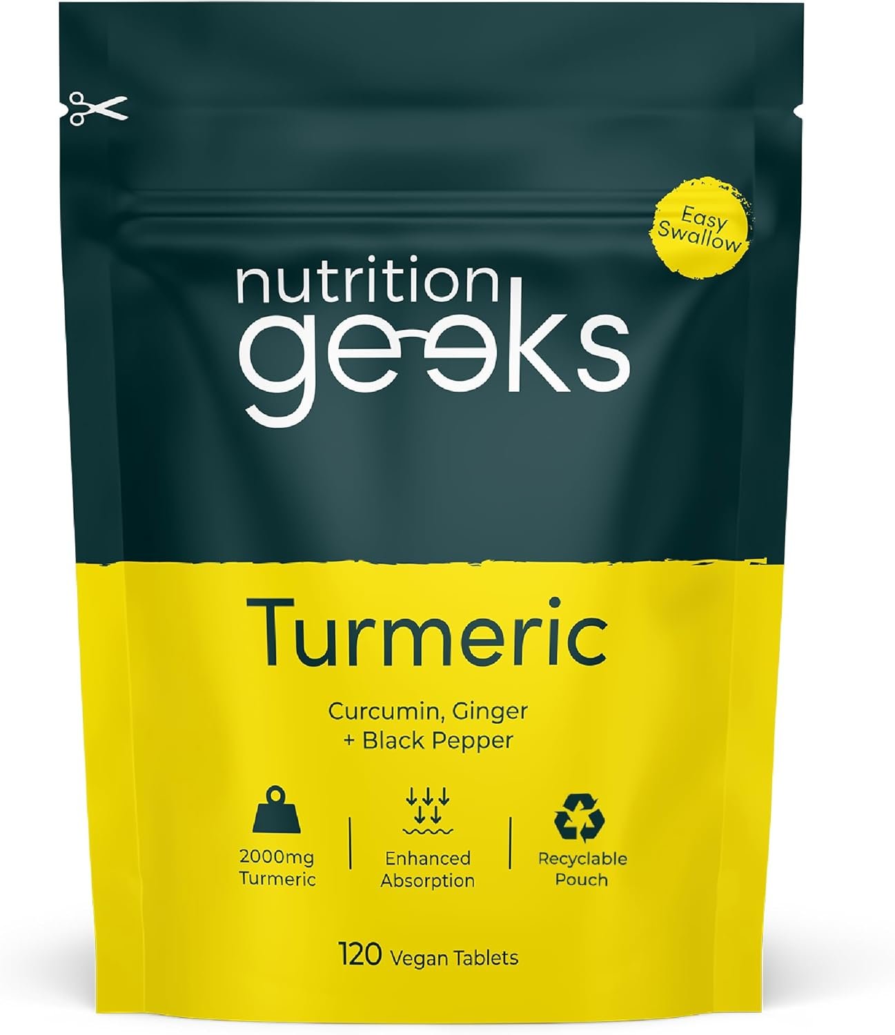 Turmeric Tablets 2000mg with Black Pepper & Ginger - 120 High Strength Curcumin Supplements - Easy Swallow Tablets (Not Turmeric Capsules or Powder) -...