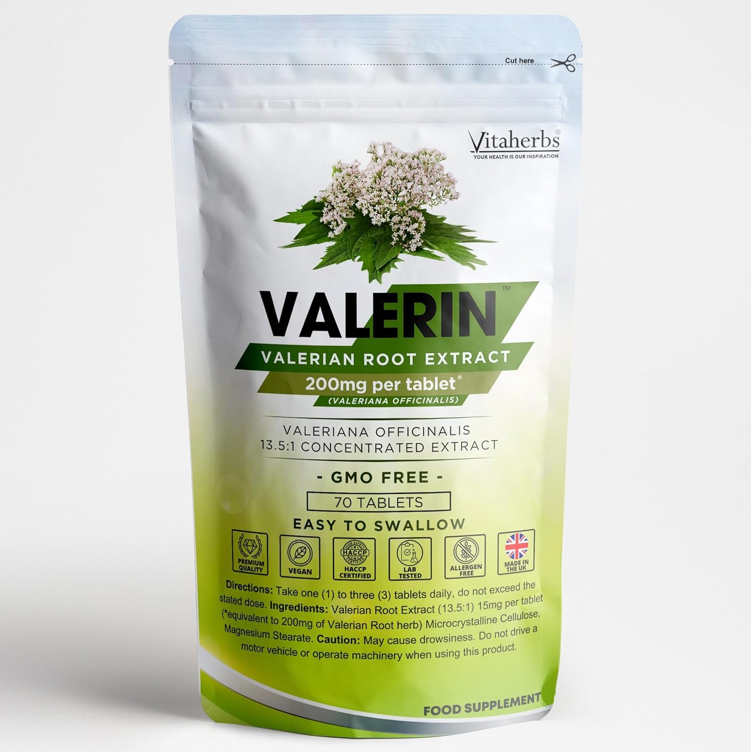 Valerin™ Valerian Root Tablets | Valerian Root Extract 200mg | Easy to Swallow Micro Tablets | 70 Vegan Tablets | Vitaherbs - Made in The UK
