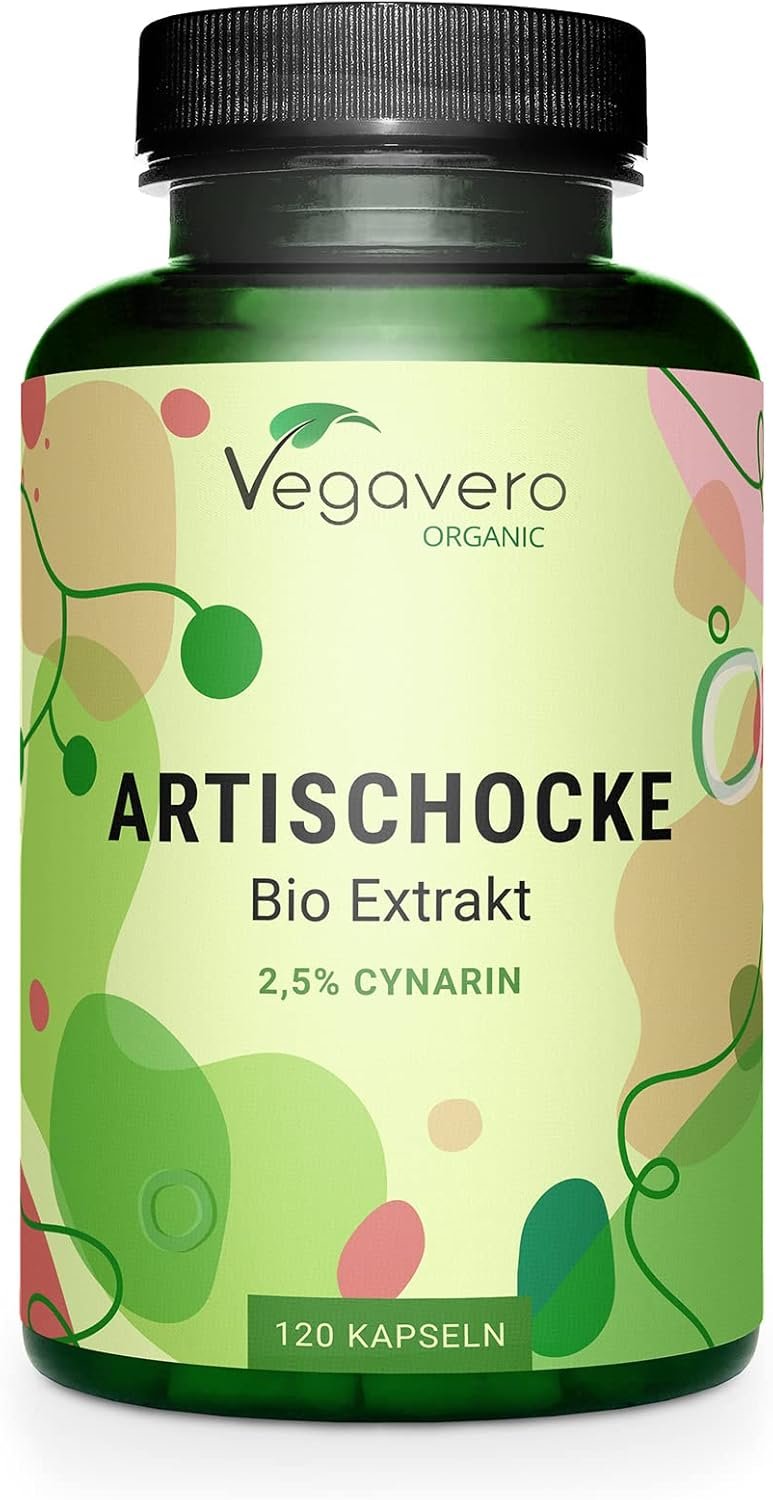 Vegavero Organic Artichoke 40,000 mg 20:1 High Strength Extract | Without Leaf Fibre or Inulin | 2.5% Cynarin | NO Additives, Lab-Tested | 120 Capsules | Vegan