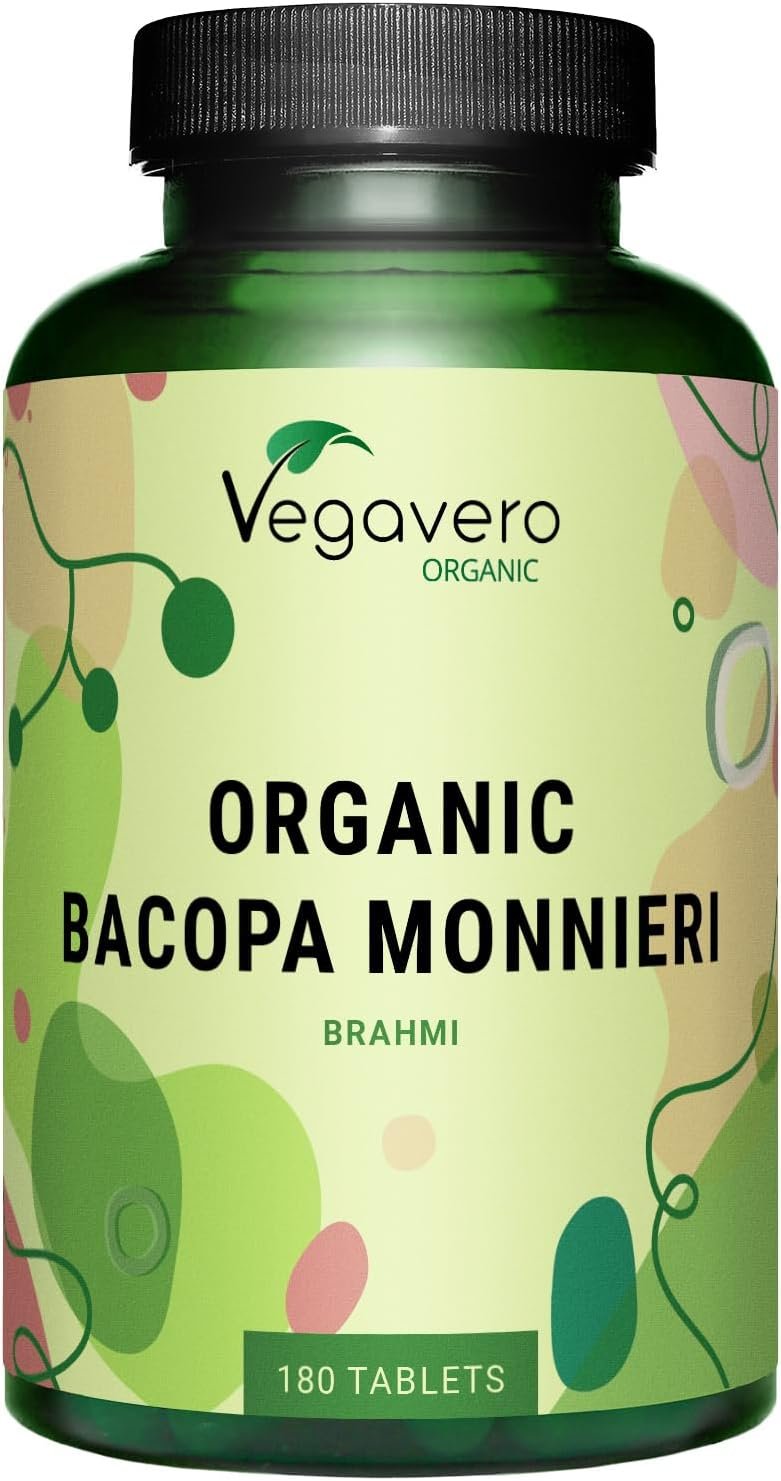 Vegavero Organic Bacopa Monnieri | 1500 mg Brahmi | 2% Natural Bacosides | Lab-Tested | 180 Tablets | Vegan