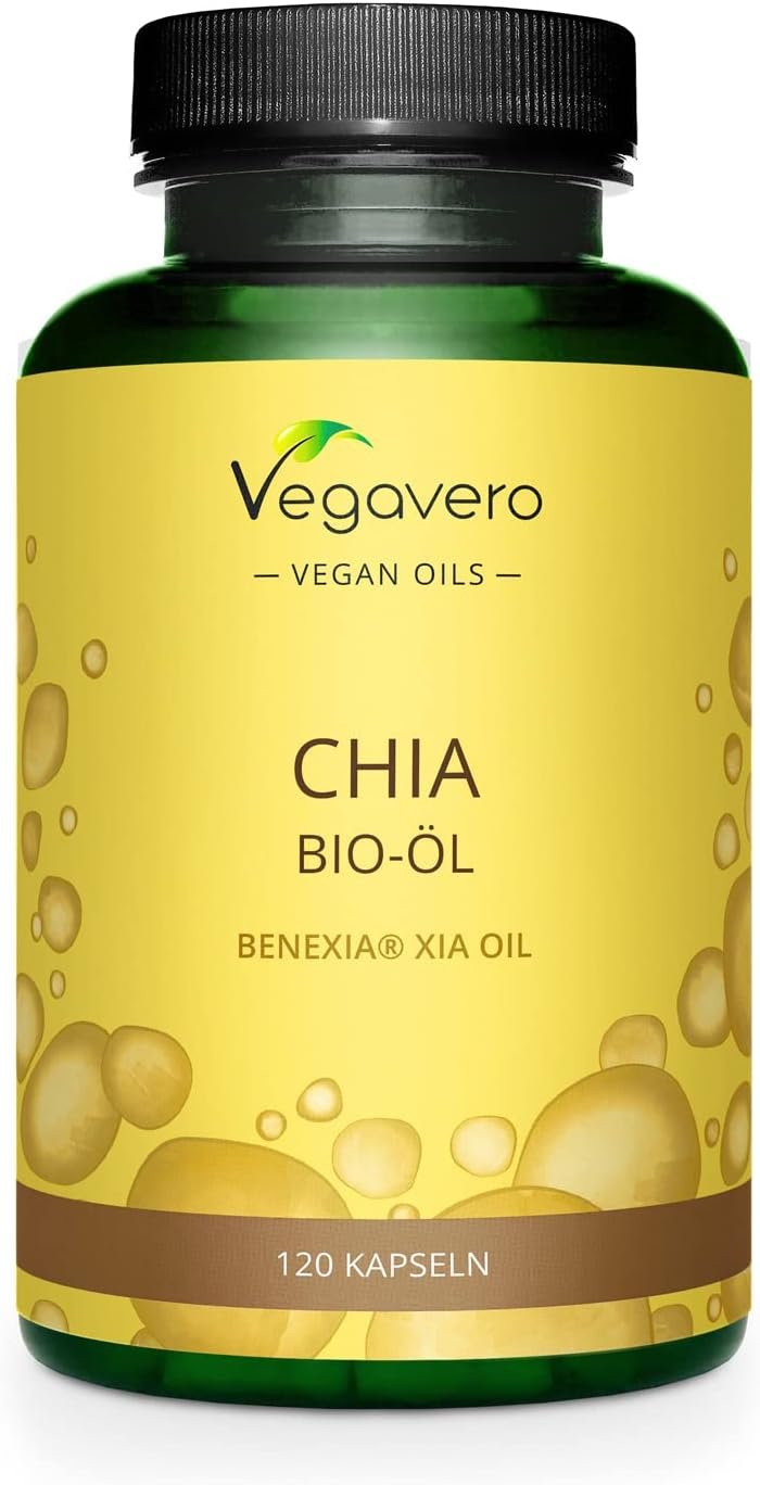 Vegavero Organic Chia Seed Oil | Vegan Omega 3 6 9 Capsules | Benexia from Chile, Cold-Pressed | High Dose Alpha-Linolenic Acid | NO Additives, Lab-Tested