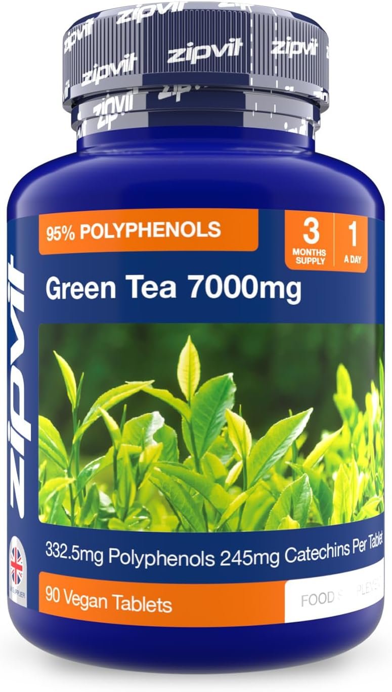 Zipvit Green Tea Extract 7000mg, 95% Polyphenols, Natural Antioxidant, 90 Vegan Tablets, 3 Months Supply