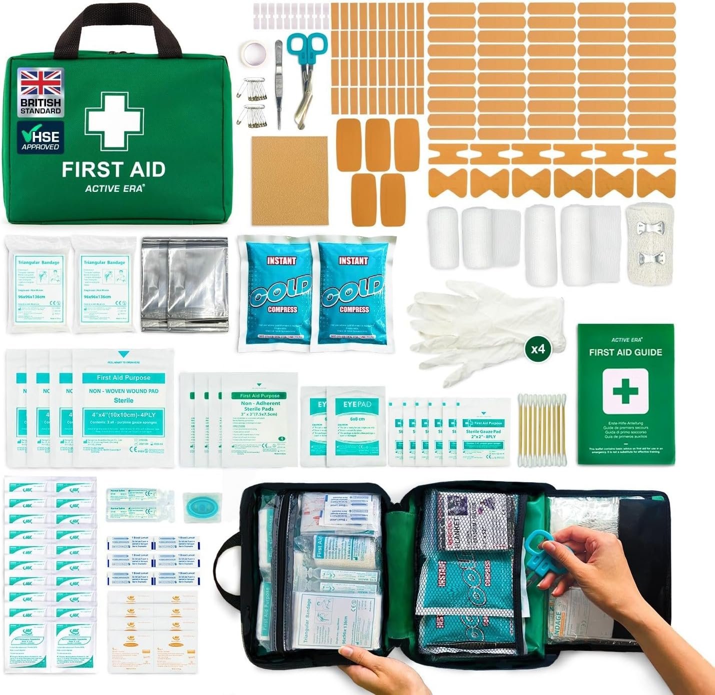 220 Piece Premium First Aid Kit Bag - Includes Eyewash, 2 x Cold (Ice) Packs and Emergency Blanket for Home, Office, Car, Caravan, Workplace, Travel and Sports