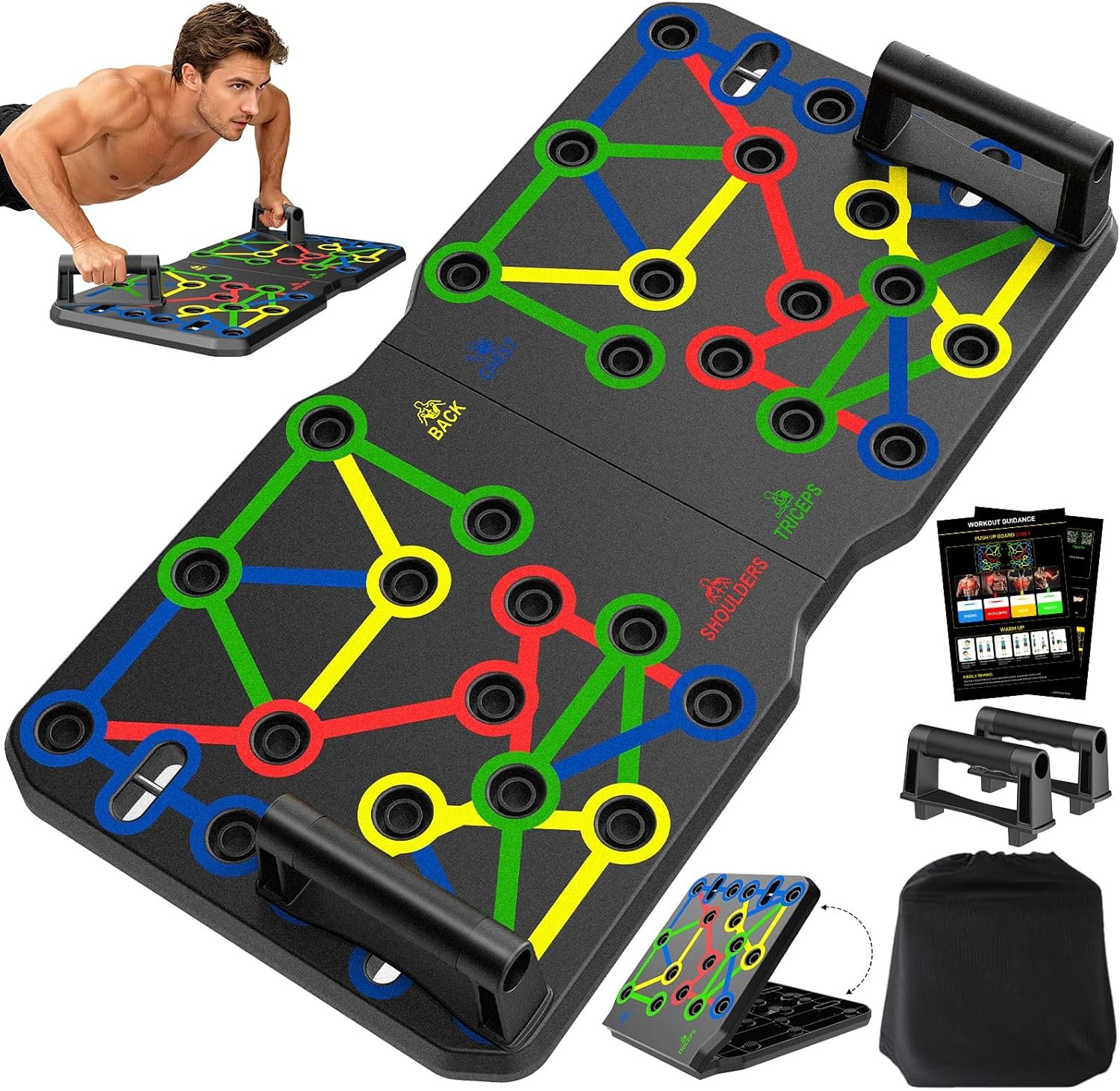 AERLANG Push Up Board, Foldable Fitness Training System 20 in 1 Multi Functional Home Gym Equipment for Upper Body Strength Training Burn Fat Sculpt...