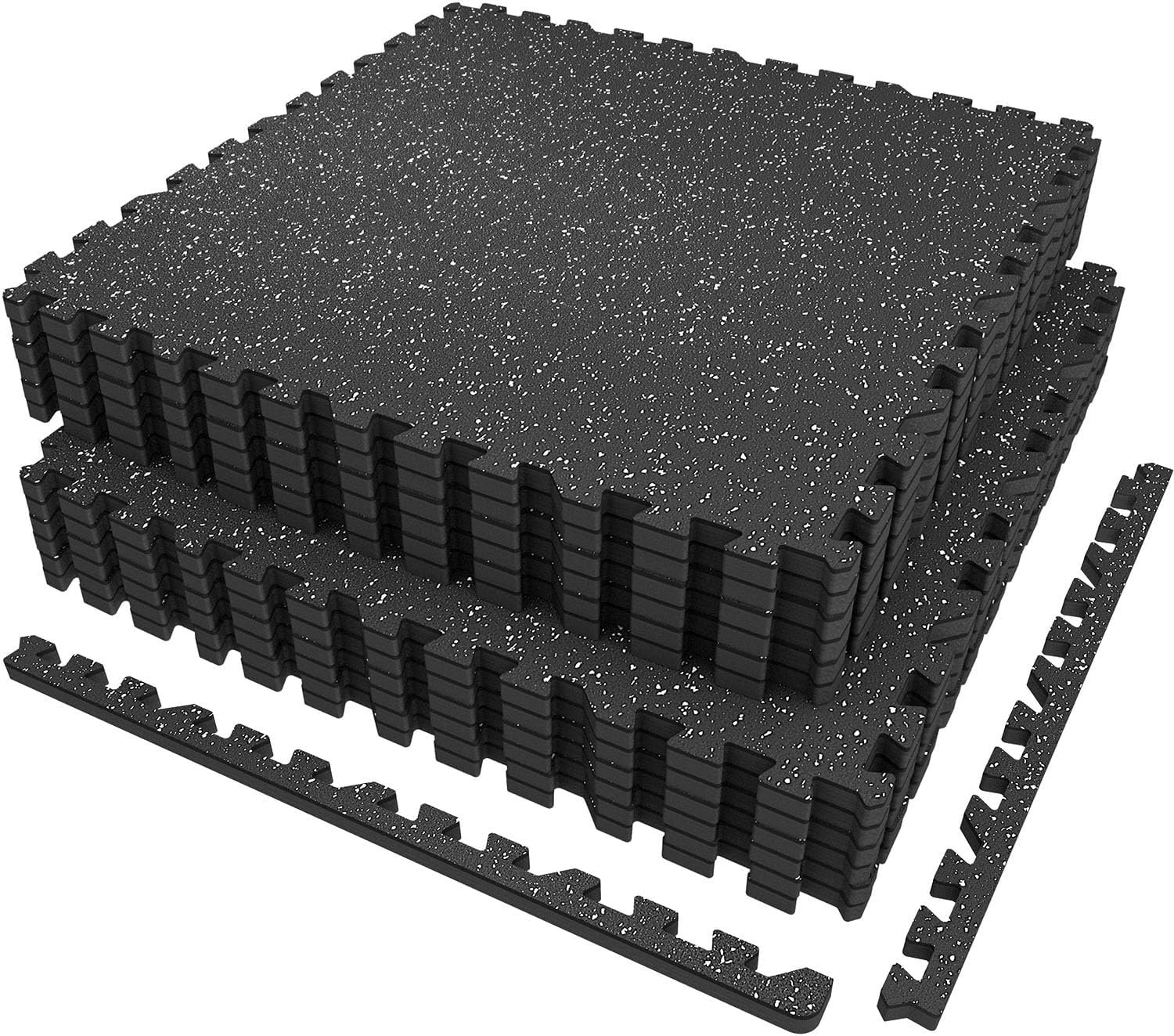 AIRHOP 0.56in Thick 24 Sq Ft Exercise Equipment Mats, 6 Tiles Upgraded Rubber Top with High Density EVA Foam, Large Interlocking Puzzle Gym Flooring For...