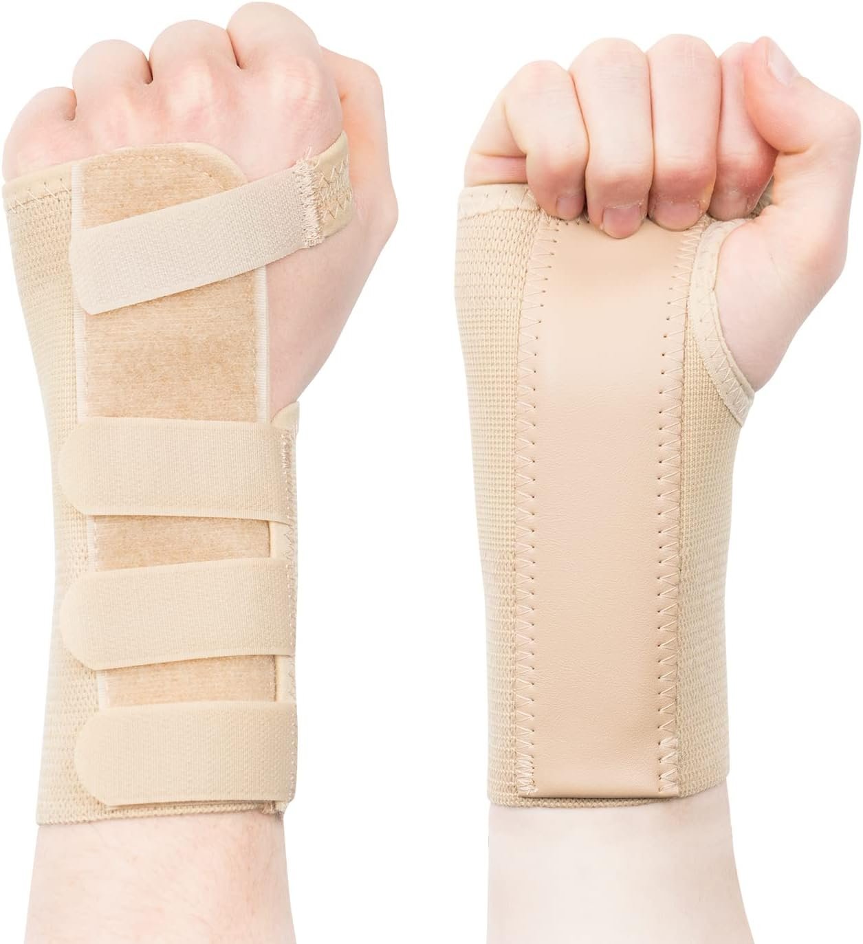 Actesso Tri-Weave Wrist Support Splint Brace - Relieves Pain from Carpal Tunnel, Fractures, Sprains and Joint Pain (Beige, Large Right)