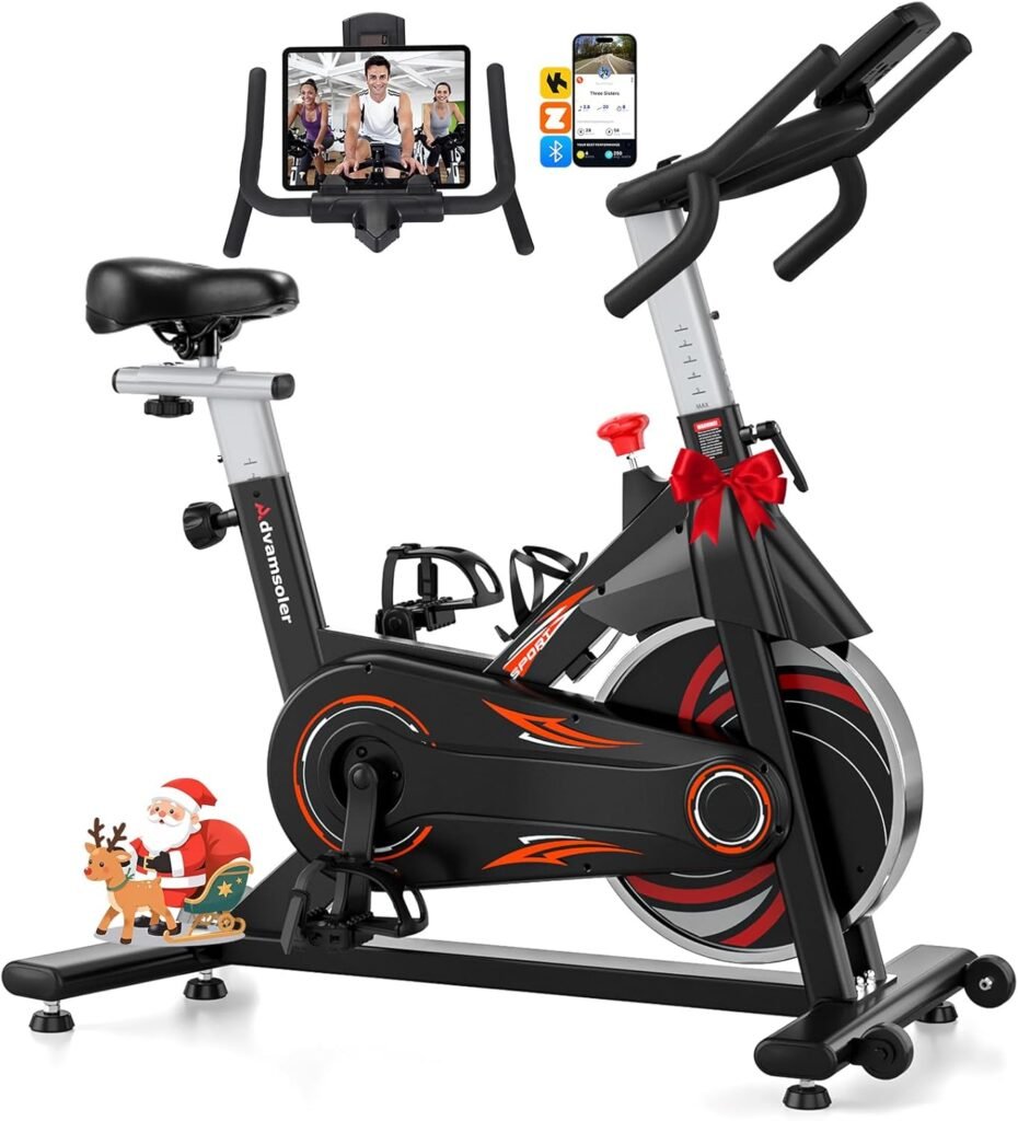 Advamsoler Exercise Bike, Spin Bike with App for Home Use, Indoor Cycling Bike with Curved Handlebar, Stationary Bike with LCD Display & Bluetooth...