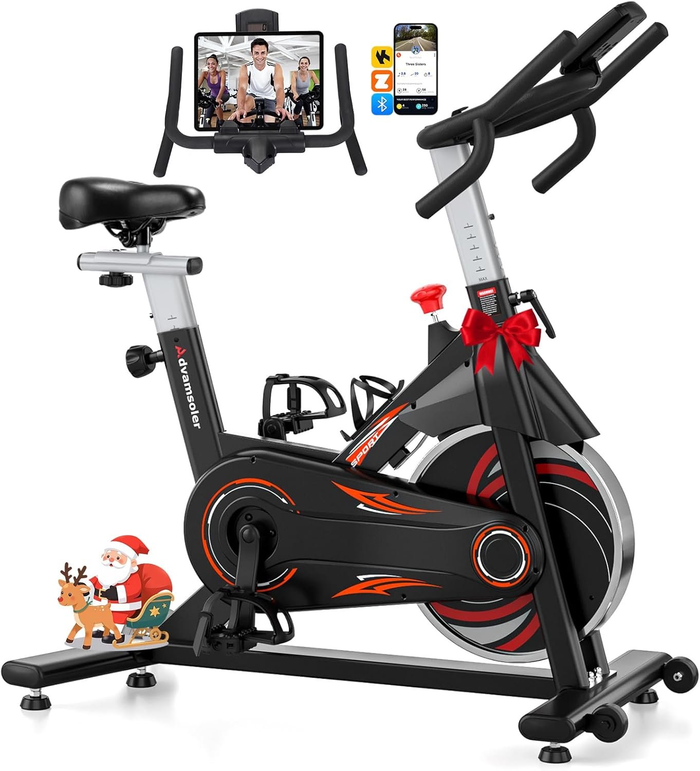 Advamsoler Exercise Bike, Spin Bike with App for Home Use, Indoor Cycling Bike with Curved Handlebar, Stationary Bike with LCD Display & Bluetooth...