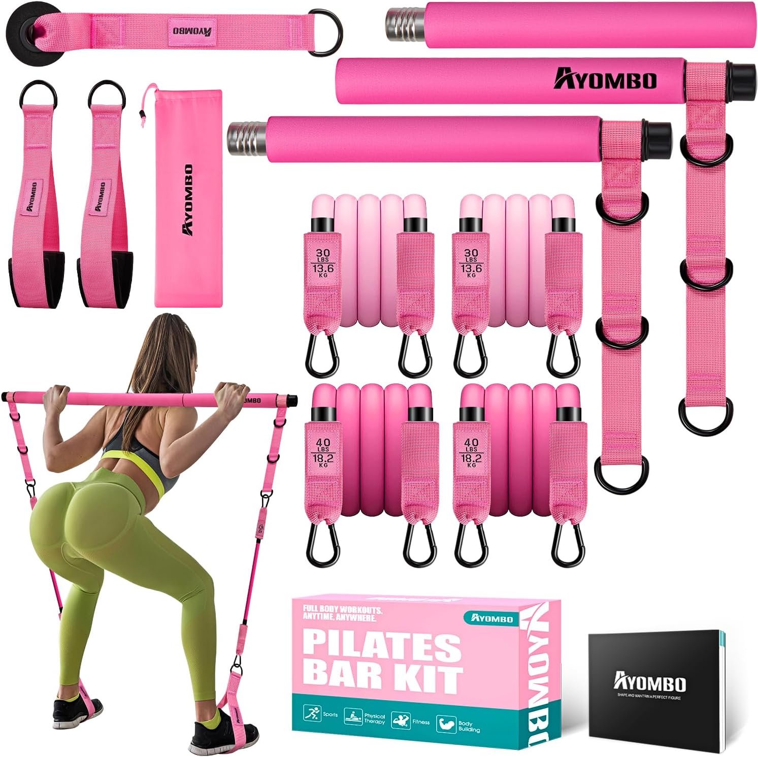 Ayombo Pilates Equipment, Pilates Bar Kit with Resistance Bands for Women, Home Workout Equipment for Legs, Hip, Waist, Arm, Squats Exercise Equipment for...