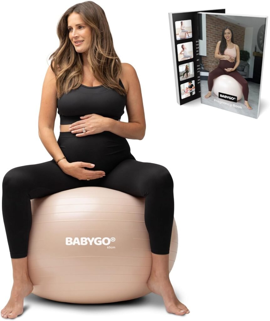 BABYGO® Birthing Ball For Pregnancy Maternity Labour & Yoga + Our 100 Page Pregnancy Book, Exercise, Birth & Recovery Plan, Anti-Burst Eco Friendly...