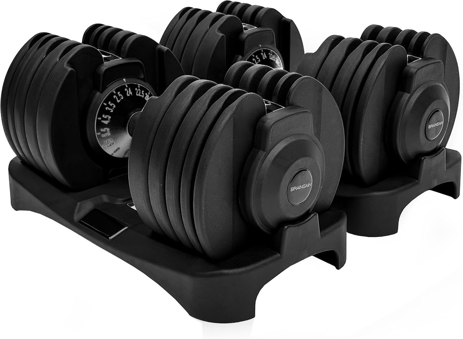 BRAINGAIN Adjustable Dumbbell Pair, 17-15 in 1 Weight Settings, Smart-Click Technology for Fast Weight Changes, Anti-Slip Grip, Adjustable Plates,...
