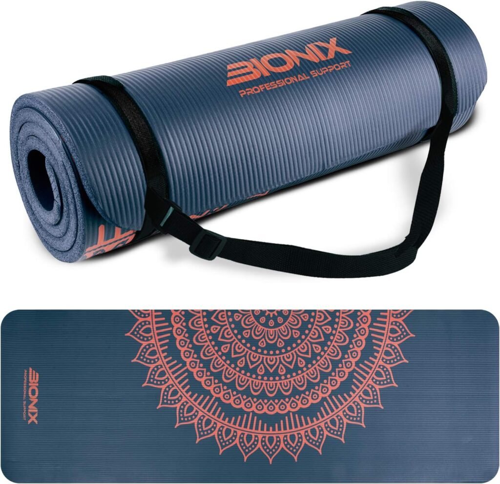 Bionix Premium Printed Travel Yoga Exercise Mat w/Carry Straps, Thick NBR Foam, Non-Slip Anti Skid Surface, Perfect for Pilates Gymnastics Fitness Workout...