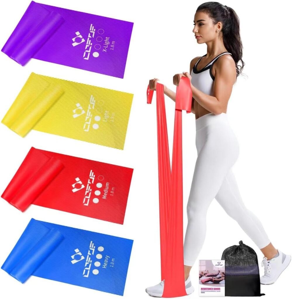 COFOF Resistance Bands, Exercise Band with 4 Resistance Levels,1.8m/5.9ft long Stretch Bands with Carry Bag & Exercise Guide, Straps for Yoga, Pilates...
