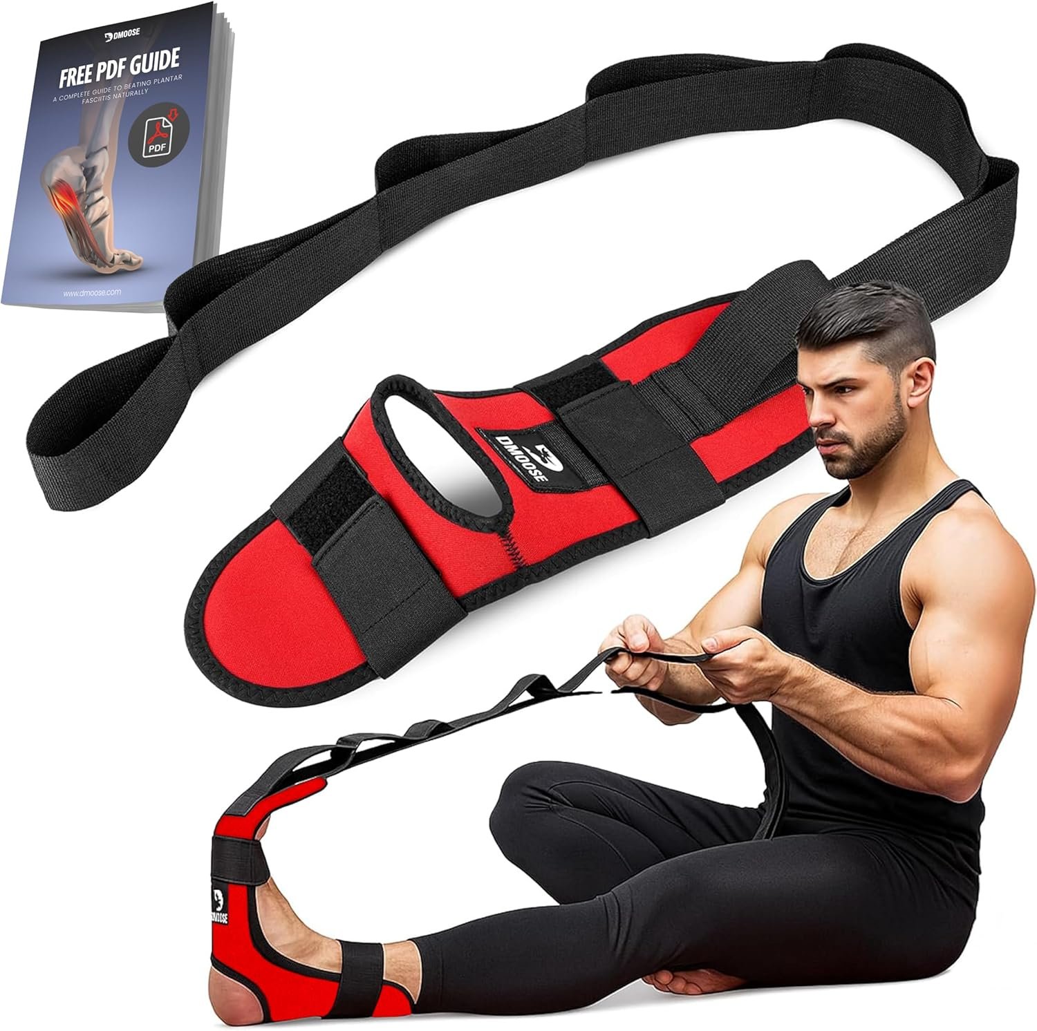 DMoose Fitness Foot & Calf Stretcher with Adjustable Padded Stretching Strap for Plantar Fasciitis, Hamstring, Heel Spurs and Achilles Tendonitis Relief...