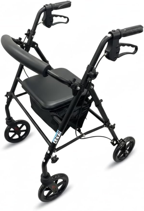 Eazy Fold Lightweight Rollator Aluminium Folding Walker with Adjustable Handles 8 Inch Wheels Ergonomic Brakes Soft Seat and Storage Bag Indoor and Outdoor...