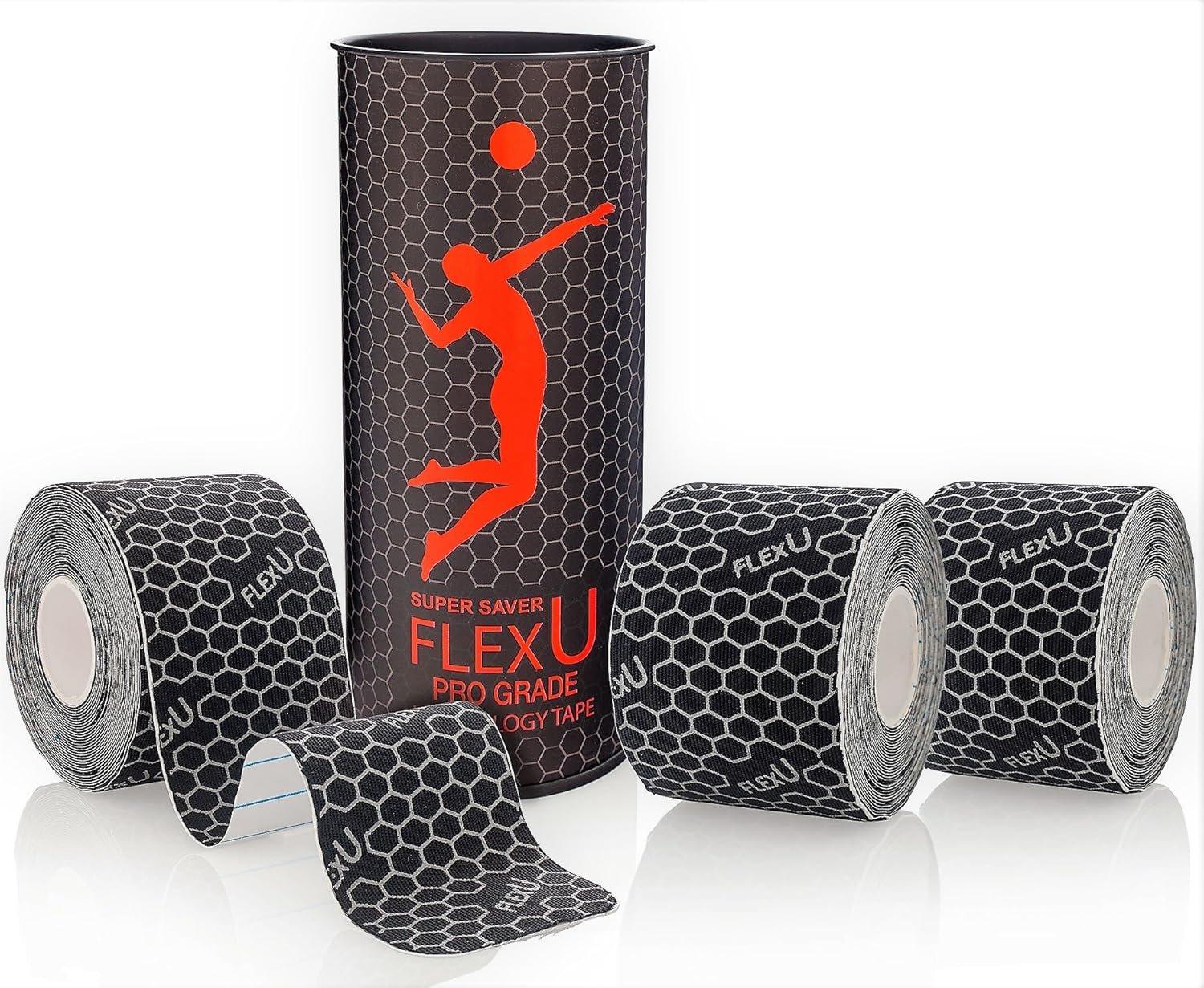 FLEXU Black Kinesiology Tape; New & Improved Super Saver 3 Rolls Pack Pre-Cut I Shape. Pro-Grade Hypoallergenic; Therapeutic Sports Tape: Alleviates...