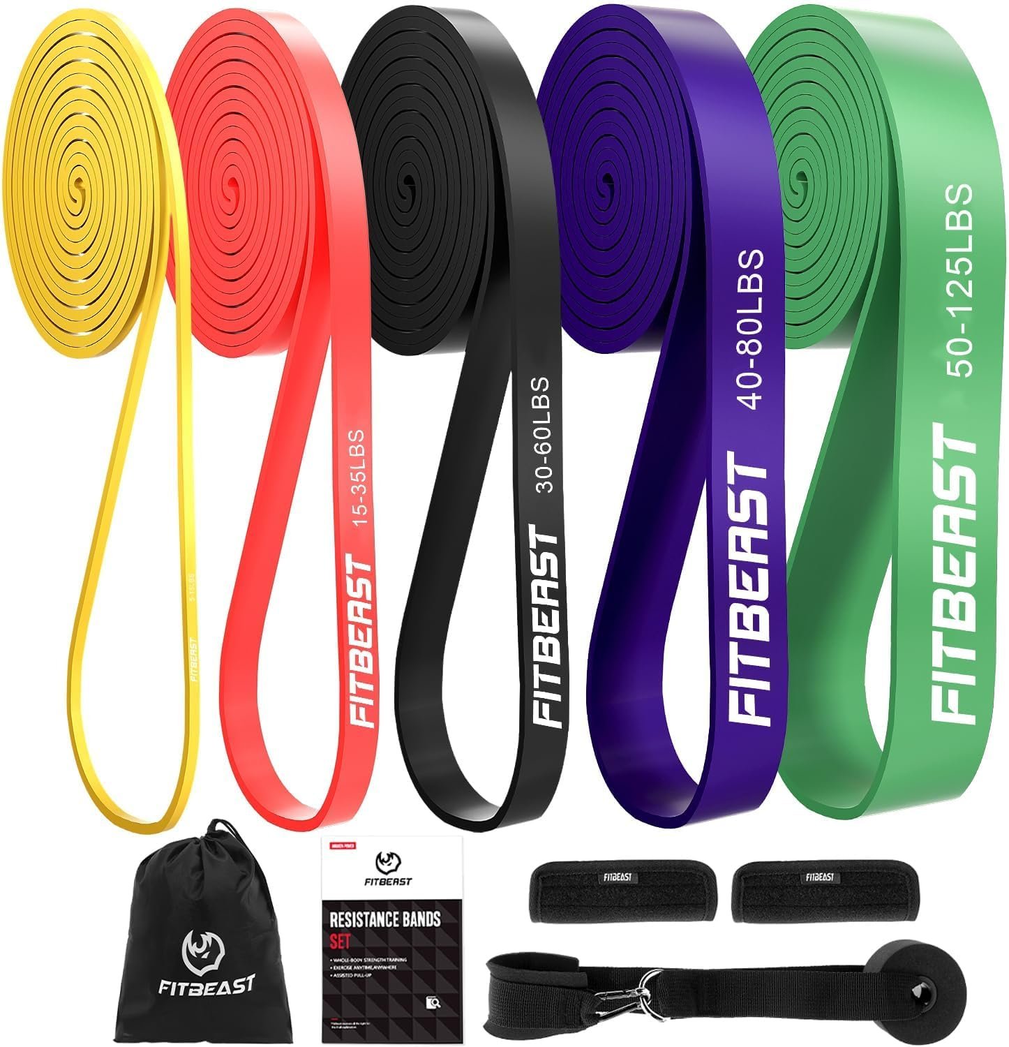 FitBeast Pull Up Bands Set, 5 Different Levels Resistance Band Pull Up for Calisthenics, Bodyweight Training, Muscle Toning, Yoga, Stretch Mobility, Pull Up...
