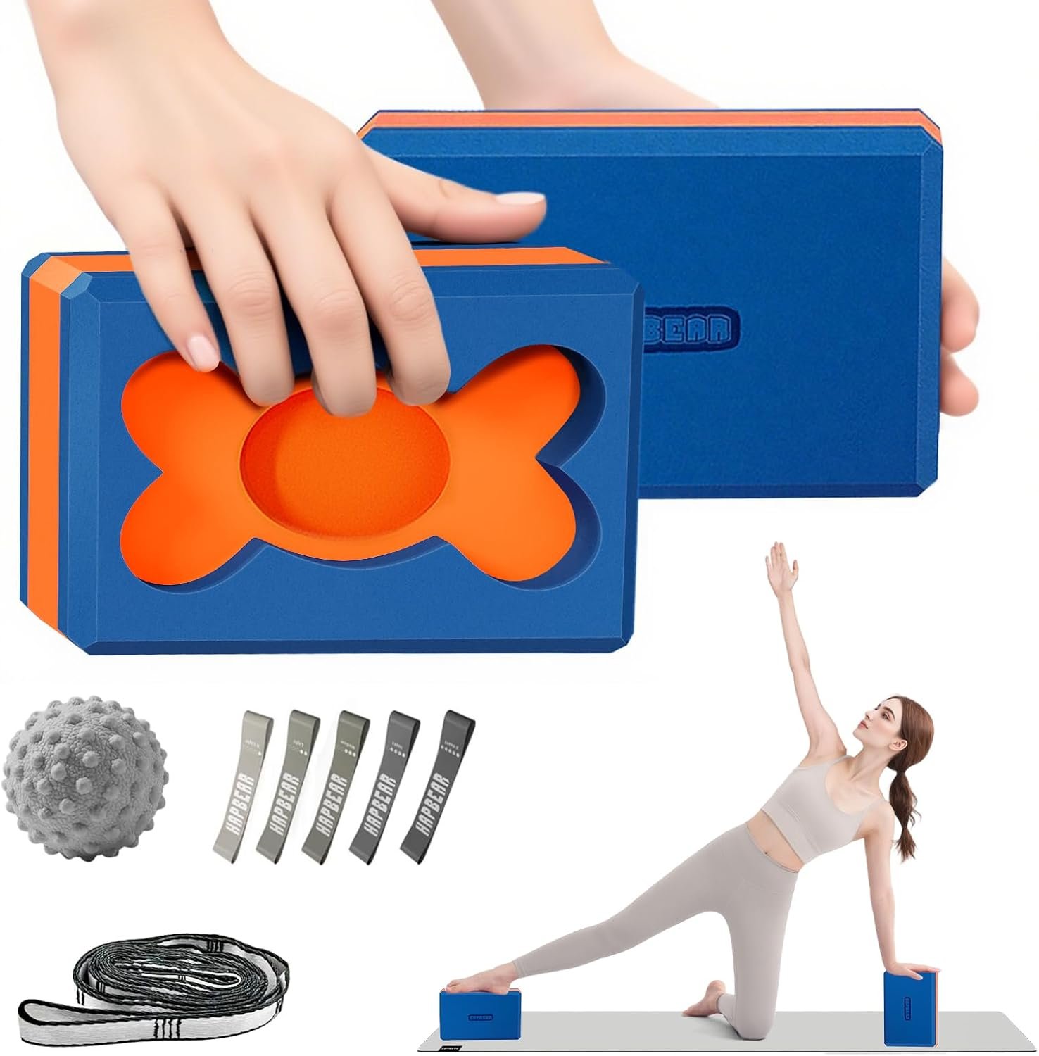 HAPBEAR Yoga Blocks 2 Pack - 23×15×7.5cm, High-Density EVA Foam with Non-Slip Textured Surface, Supportive for Deep Stretching & Lightweight - Ideal for...