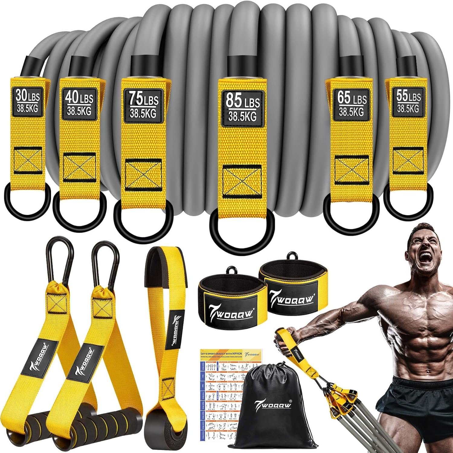 Heavy Resistance Bands, 350lbs Resistance Bands Set for Men, Exercise Bands with Handles, Door Anchor, Ankle Straps, Weights Workout Bands for Muscle and...