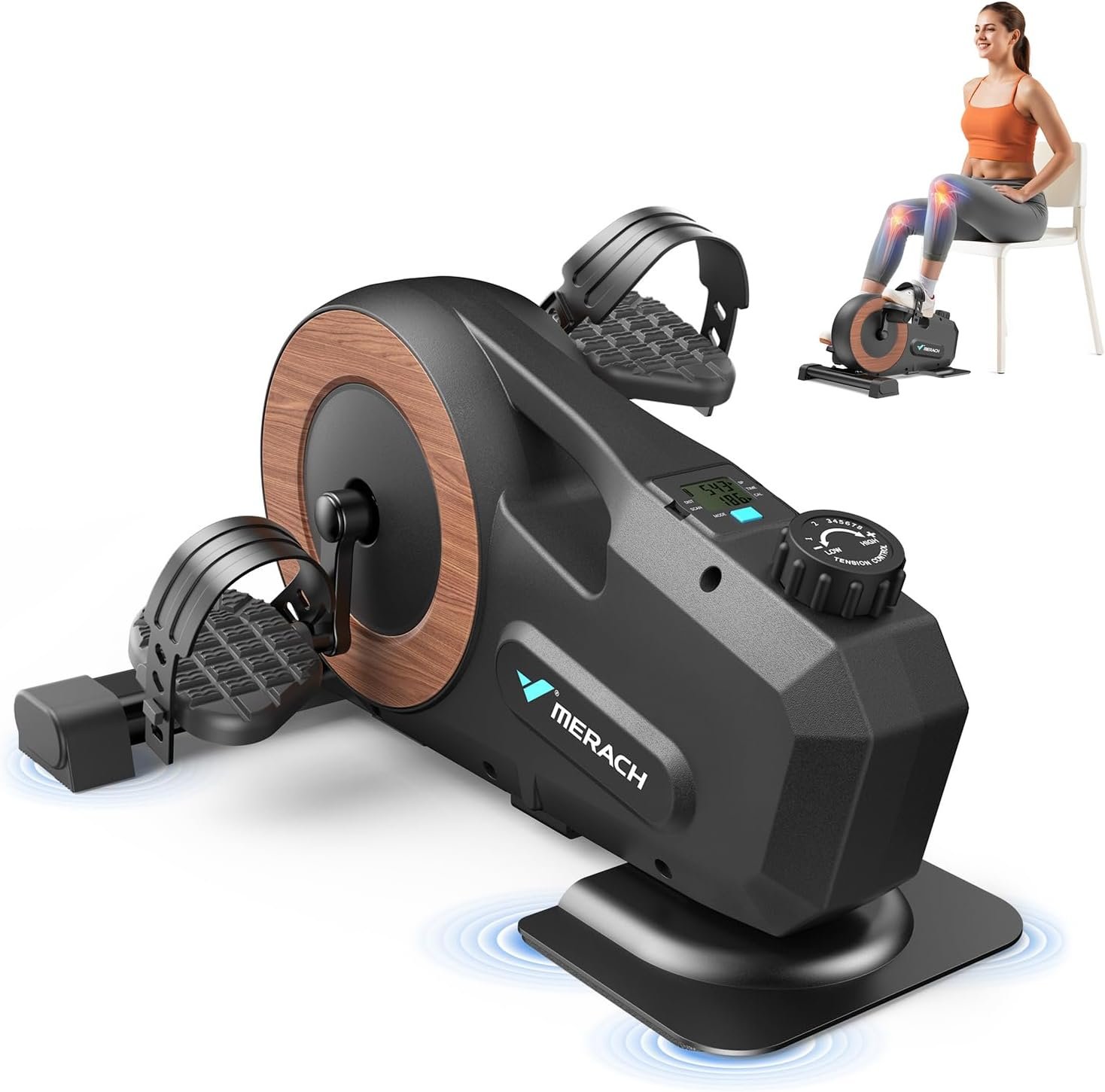 MERACH Under Desk Bike Pedal Exerciser, Mini Exercise Bike with 8-Level Magnetic Resistance, LCD Display & Anti-Slip Base, Eco-Friendly Portable Desk...