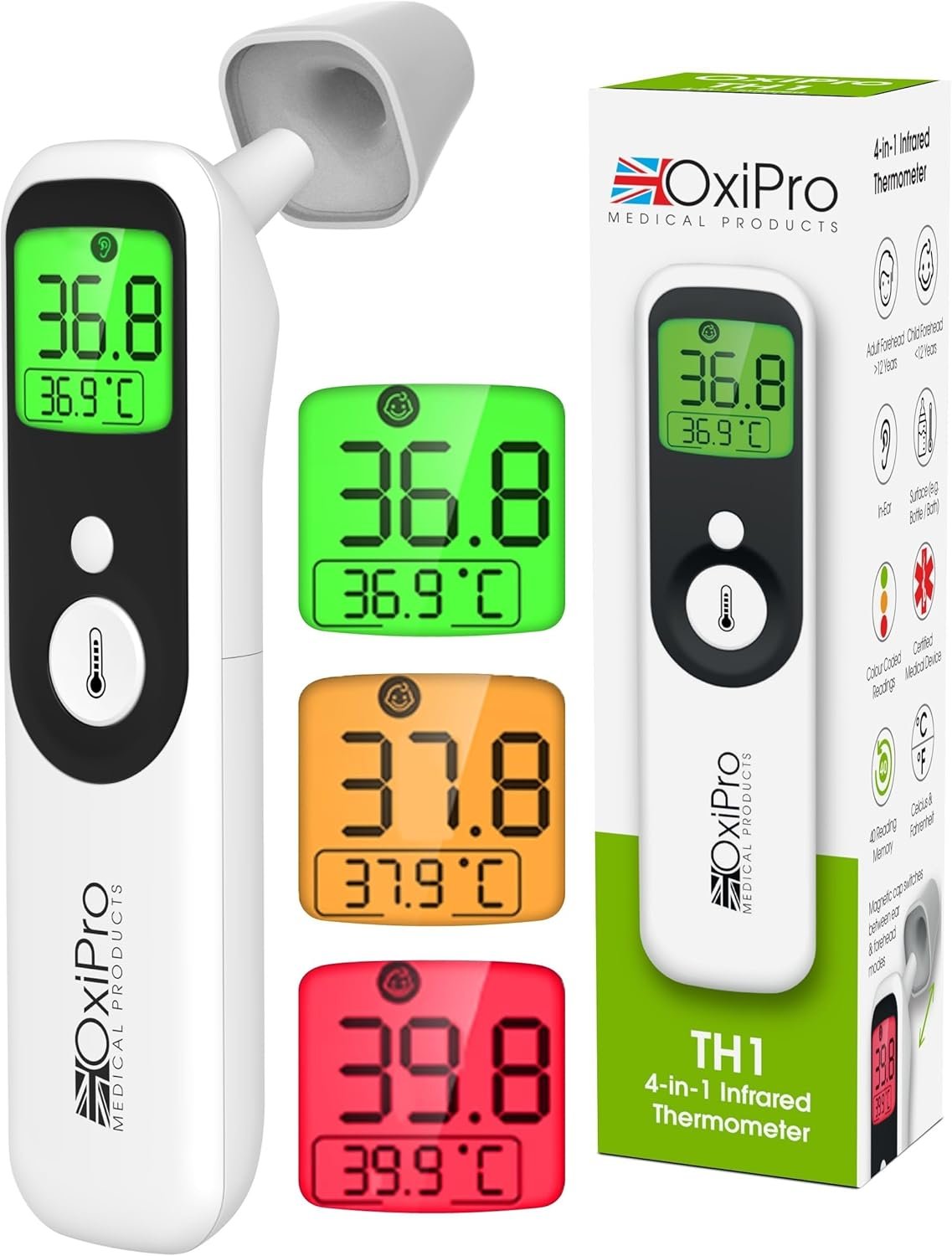 OxiPro TH1 Thermometer - MHRA Registered - NHS Supplier - In-Ear, Forehead, Non-Touch & Baby Modes - CE Approved - Clinically Validated Infrared...