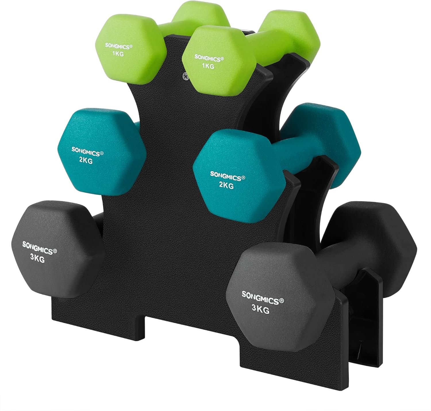 SONGMICS Weight Lifting Dumbbell Kit with Storage Stand, for Fitness, Vinyl Coated