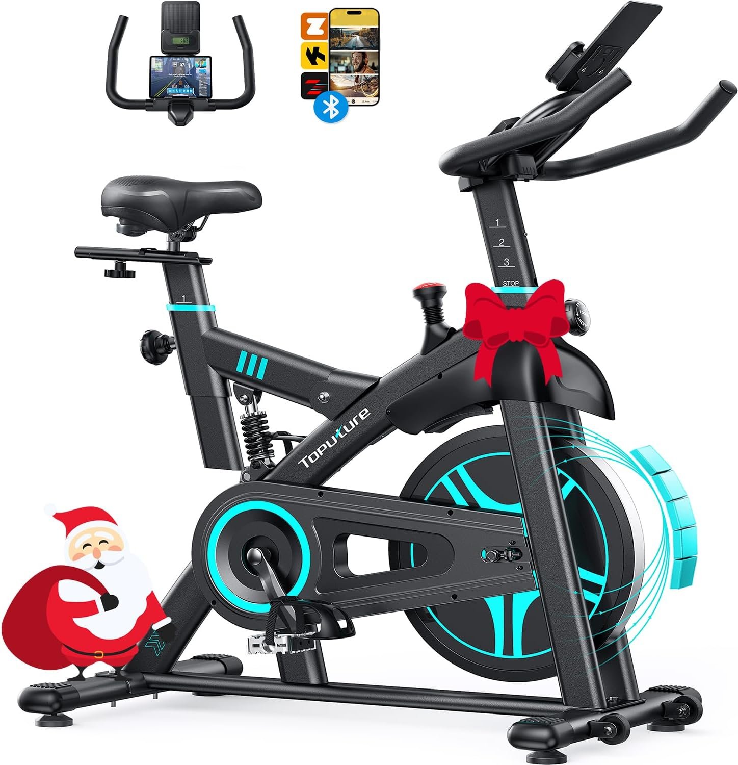 Toputure Exercise Bike with APP, Shock Absorption Spin Bike, 0-100% Magnetic Resistance, Max 350 lbs,15kg Flywheel, LCD Display, Ultra-quiet Stationary...