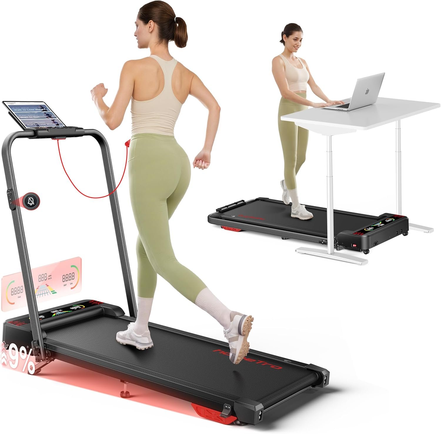 homeTro Foldable Treadmill - 2.5HP Ultra-Quiet Walking Pad with Incline 7%, 12 km/h Speed, LED Display & Remote Control, No Assembly Required, Compact...